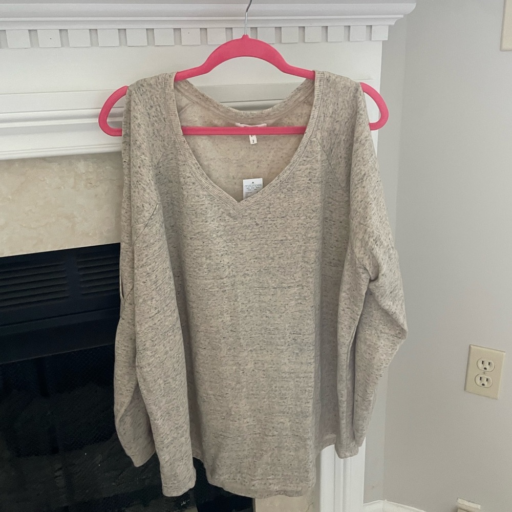 Maurices Womens Sweatshirt V Neck Cold Shoulder Long Sleeve Spaced